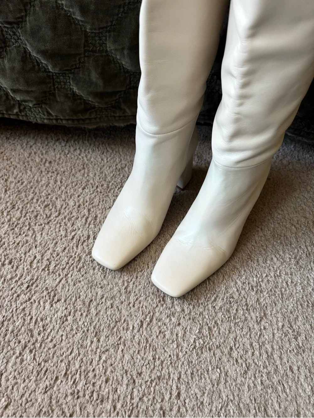 ZARA Women's Cream Knee-High Block Heel Boots